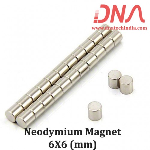 Purchase online in India rare earth Magnets 6mm X 6mm size at low price  from DNA Technology, Nashik.