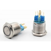 Latching Metal Switch IP67 12mm 12 to 24 Volts, Momentary, Blue Ring Indicator Latching Metal Switch IP67 12mm 12 to 24 Volts, Momentary, Blue Ring Indicator