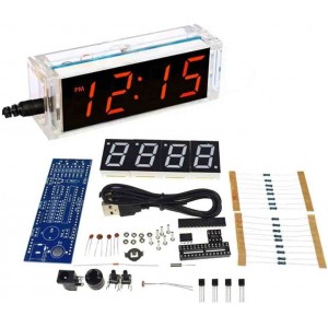 4 Digit DIY Electronic Clock kit Multicolor LED time Week Temperature Date Display with Clear case Cover (blue) 4 Digit DIY Electronic Clock kit Multicolor LED time Week Temperature Date Display with Clear case Cover (blue)