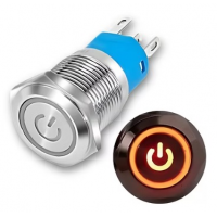 SS Switch IP67 16mm 12 to 24 Volts, Latching, Red Ring Indicator (Flat Head)