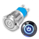SS Switch IP67 16mm 12 to 24 Volts, Latching, Blue Ring Indicator (Flat Head)