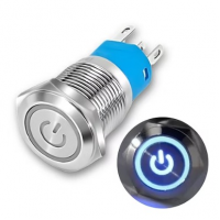 SS Switch IP67 16mm 12 to 24 Volts, Latching, Blue Ring Indicator (Flat Head) SS Switch IP67 16mm 12 to 24 Volts, Latching, Blue Ring Indicator (Flat Head)
