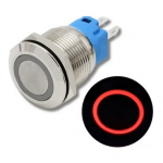 SS Switch IP67 22mm 12 to 24 Volts, Latching, Red Ring Indicator (Flat Head)