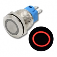 SS Switch IP67 22mm 12 to 24 Volts, Latching, Red Ring Indicator (Flat Head) SS Switch IP67 22mm 12 to 24 Volts, Latching, Red Ring Indicator (Flat Head)