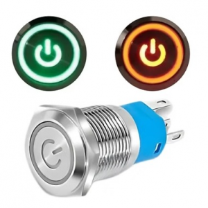 SS Switch IP67 16mm 12 to 24 Volts, Momentary, Red-green Bi-color Ring Indicator (Flat Head)
