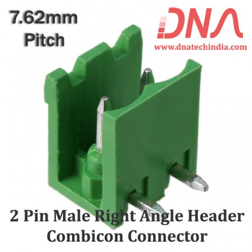 2 Pin Male Right Angle Header 7.62 mm pitch (Combicon Connector)
