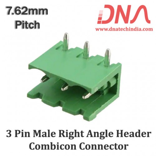 3 Pin Male Right Angle Header 7.62 mm pitch (Combicon Connector)