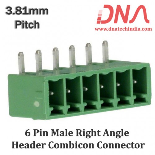6 Pin Male Right Angle Header 3.81 mm pitch (Combicon Connector)