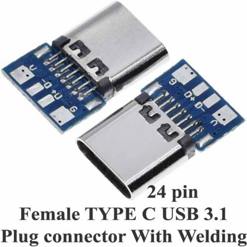 24 Pin Female TYPE C USB 3.1 Plug Connector With Welding